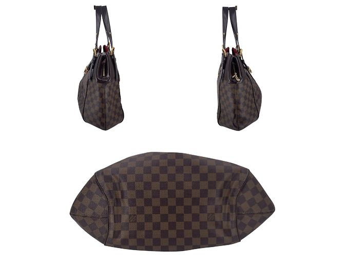 Louis Vuitton Borsa a mano e a tracolla Sistina in tela Damier Ebene e pelle Marrone - vista 4