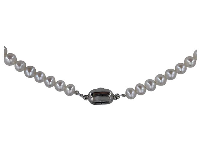 Autre Marque Collana di perle d'acqua dolce bianche 5 mm con chiusura in argento sterling 925 Bianco - vista 3