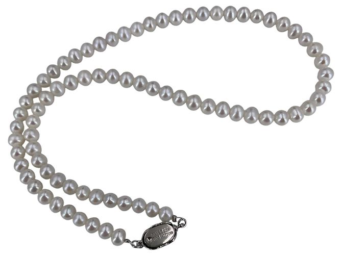 Autre Marque Collana di perle d'acqua dolce bianche 5 mm con chiusura in argento sterling 925 Bianco - vista 5