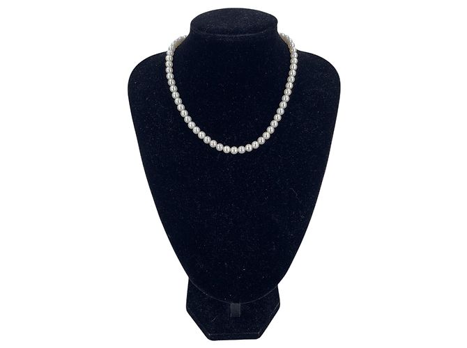 Autre Marque Collar de perlas Akoya blancas de 7 mm con cierre swirl plateado Blanco - vista 2