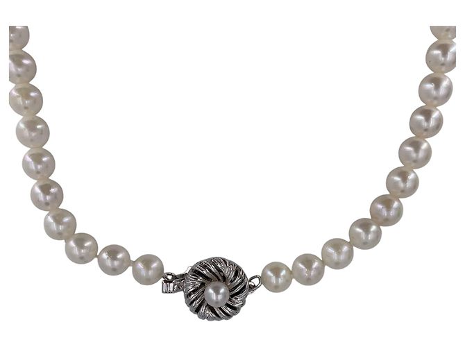 Autre Marque Collar de perlas Akoya blancas de 7 mm con cierre swirl plateado Blanco - vista 3