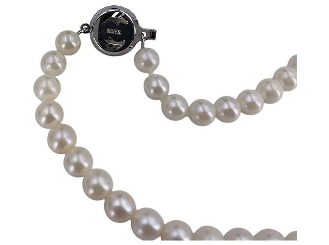 Autre Marque Collar de perlas Akoya blancas de 7 mm con cierre swirl plateado Blanco - vista 4