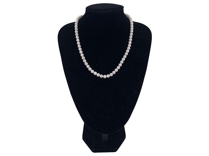 Autre Marque Collar de perlas Akoya blancas 7 mm con cierre de caja de plata floral Blanco - vista 2