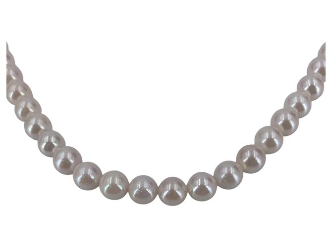 Autre Marque Collar de perlas Akoya blancas 7 mm con cierre de caja de plata floral Blanco - vista 5