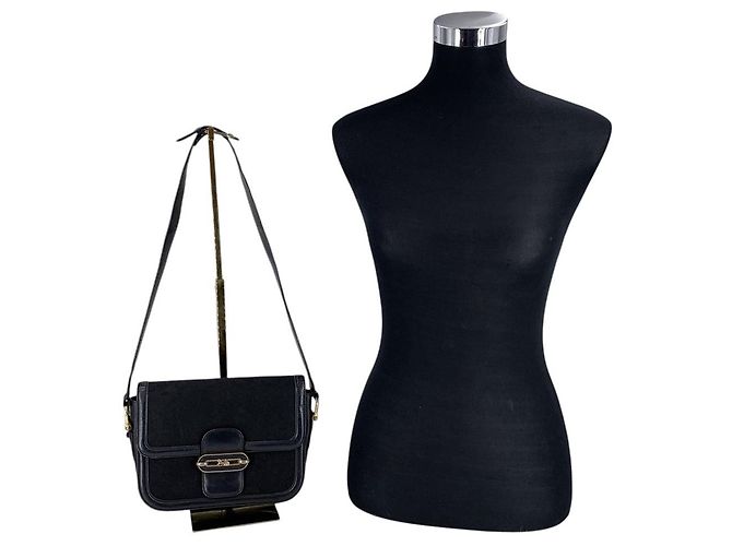 Céline Vintage Black Canvas C Carriage Box Flap Schultertasche Schwarz - Ansicht 2