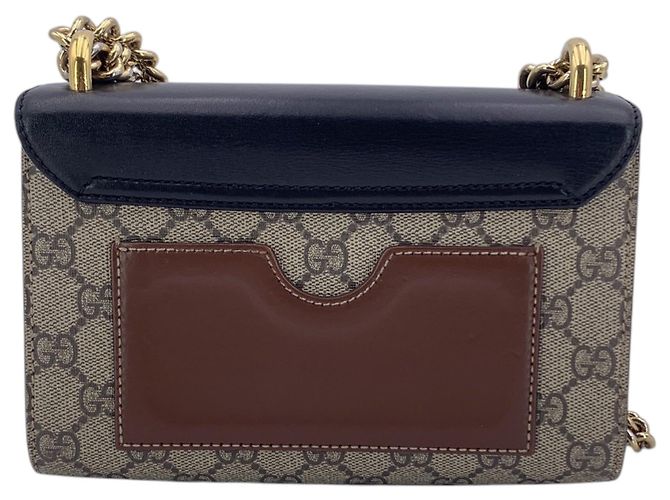 Padlock Gucci Borsa a tracolla Small Chain con lucchetto in tela GG Supreme Black Brown Marrone - vista 3