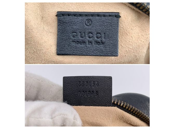 Gucci Borsa a tracolla rotonda GG Marmont in pelle matelassé a righe nero e beige - vista 7