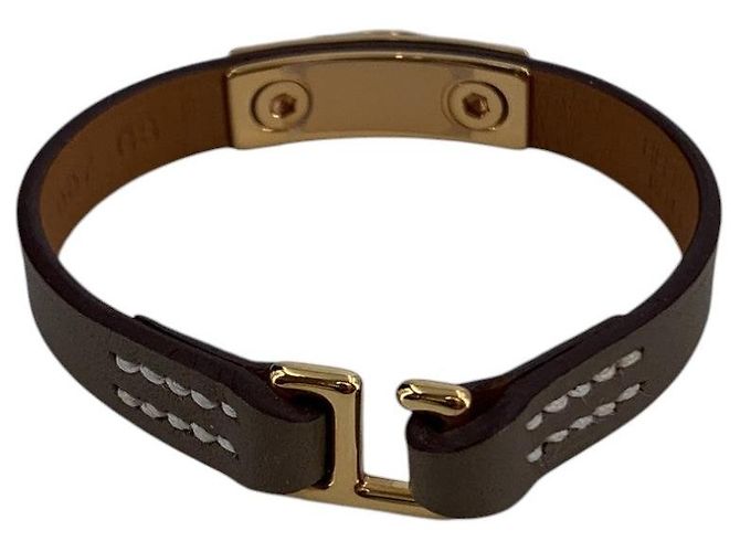 Ring Hermès Bracciale Mini Rivale Hermes in pelle Taupe con hardware Gold Taglia S Grigio - vista 3