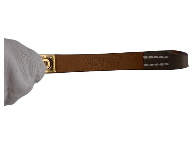 Ring Hermès Bracciale Mini Rivale Hermes in pelle Taupe con hardware Gold Taglia S Grigio - vista 5