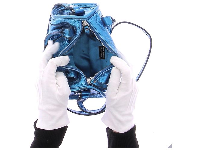 Autre Marque Bowling-Tasche aus blauem Leder - Ansicht 6