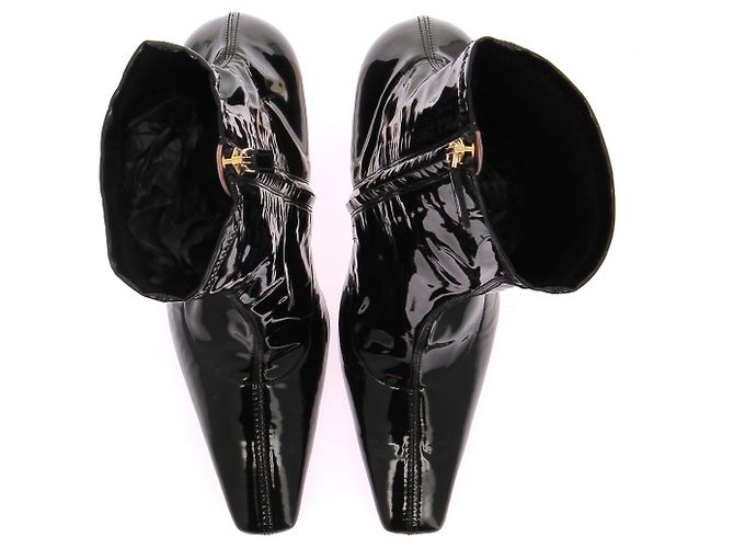 Autre Marque Botines de cuero charol negro - vista 4