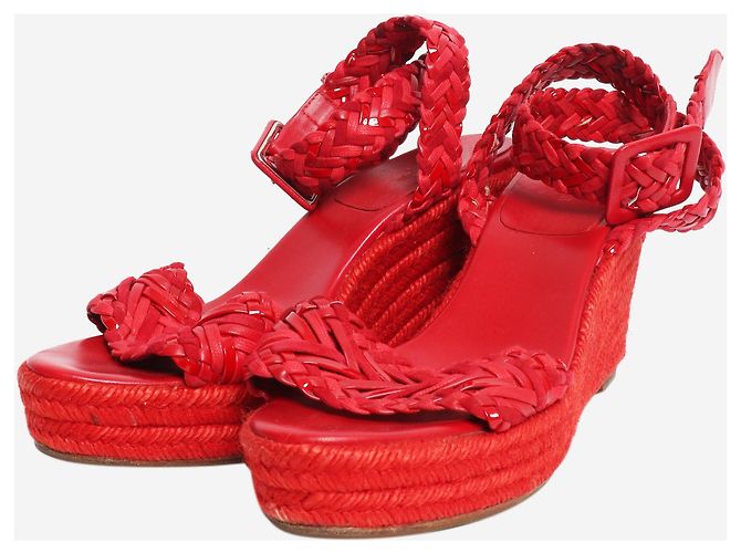 Hermès  zeppe in pelle intrecciata e rafia rosse - size EU 39 (UK 6) Rosso - vista 2