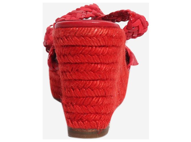 Hermès  zeppe in pelle intrecciata e rafia rosse - size EU 39 (UK 6) Rosso - vista 3