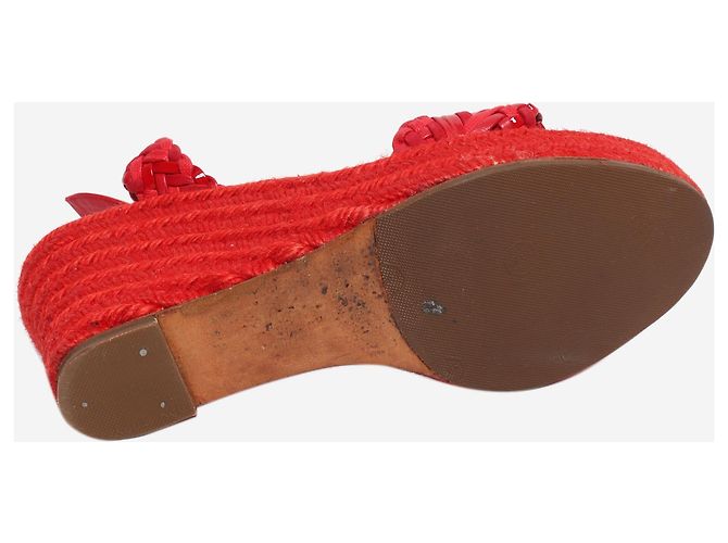 Hermès  zeppe in pelle intrecciata e rafia rosse - size EU 39 (UK 6) Rosso - vista 4