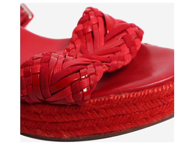 Hermès  zeppe in pelle intrecciata e rafia rosse - size EU 39 (UK 6) Rosso - vista 5