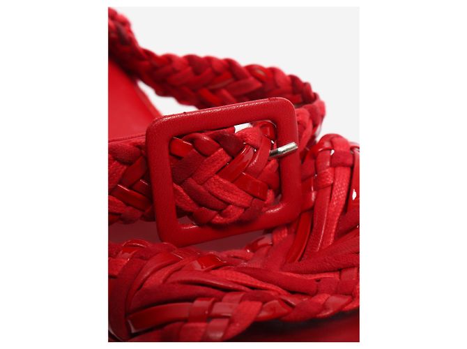 Hermès  zeppe in pelle intrecciata e rafia rosse - size EU 39 (UK 6) Rosso - vista 6