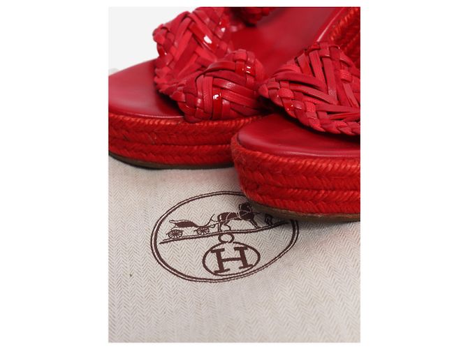 Hermès  zeppe in pelle intrecciata e rafia rosse - size EU 39 (UK 6) Rosso - vista 7
