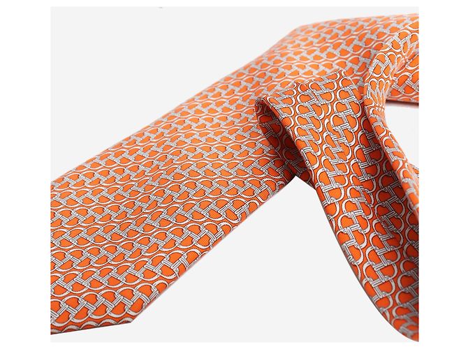 Hermès Bedruckte Seidenkrawatte in Orange - Ansicht 2