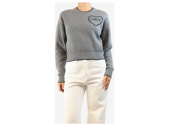 Chloé Grauer Rippstrick-Pullover mit Herz - size S - Ansicht 3