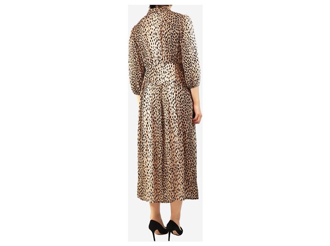 Autre Marque Vestido midi marrón con estampado de guepardo - size UK 10 Castaño - vista 2
