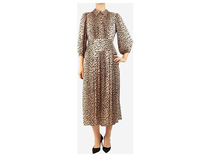 Autre Marque Vestido midi marrón con estampado de guepardo - size UK 10 Castaño - vista 3
