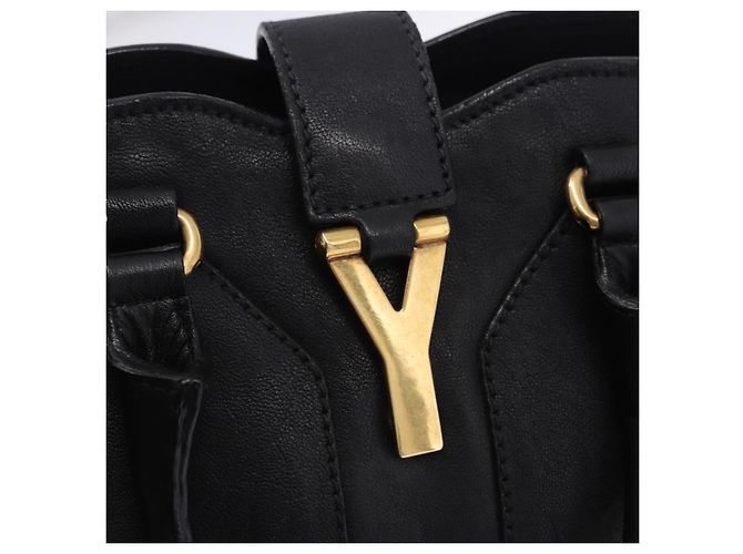 Autre Marque SAINT LAURENT Cabas Hand Bag Leather 2way Black Gold - vista 16