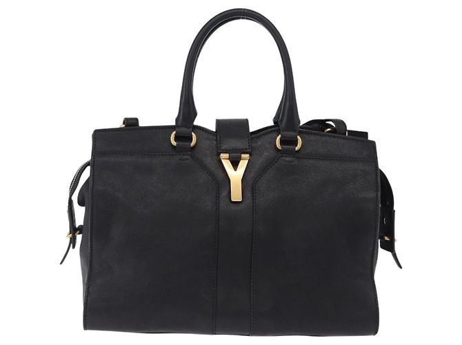 Autre Marque SAINT LAURENT Cabas Hand Bag Leather 2way Black Gold - vista 2
