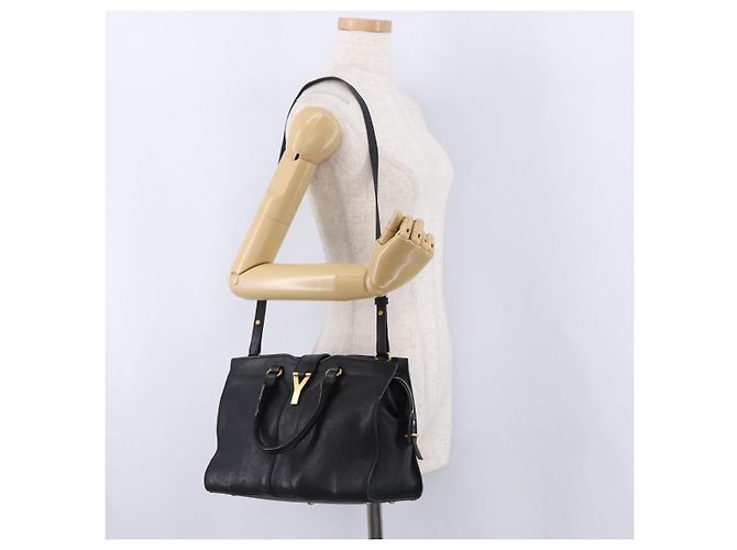 Autre Marque SAINT LAURENT Cabas Hand Bag Leather 2way Black Gold - vista 25