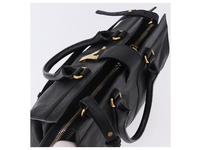 Autre Marque SAINT LAURENT Cabas Hand Bag Leather 2way Black Gold - vista 6