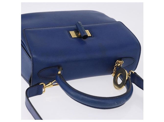 Céline CELINE Bolsa de Mão Circle em Couro 2way Azul Tom Dourado - vista 7