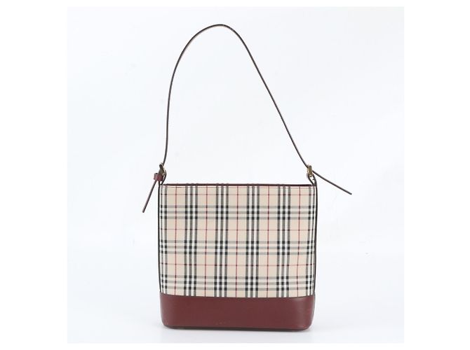 Borsa a tracolla Burberry Nova Check in pelle e tela Rosso Beige Bordò - vista 3