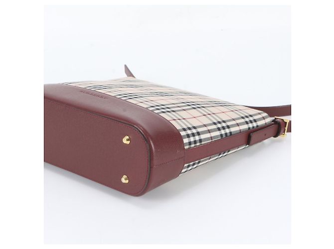Borsa a tracolla Burberry Nova Check in pelle e tela Rosso Beige Bordò - vista 4