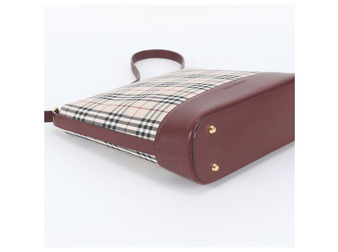 Borsa a tracolla Burberry Nova Check in pelle e tela Rosso Beige Bordò - vista 5