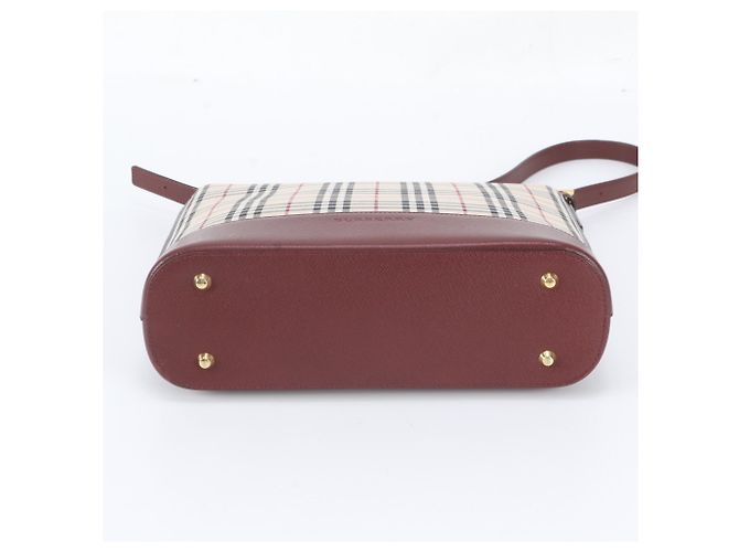 Borsa a tracolla Burberry Nova Check in pelle e tela Rosso Beige Bordò - vista 6
