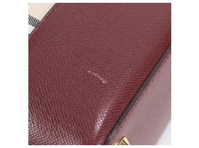 Borsa a tracolla Burberry Nova Check in pelle e tela Rosso Beige Bordò - vista 8