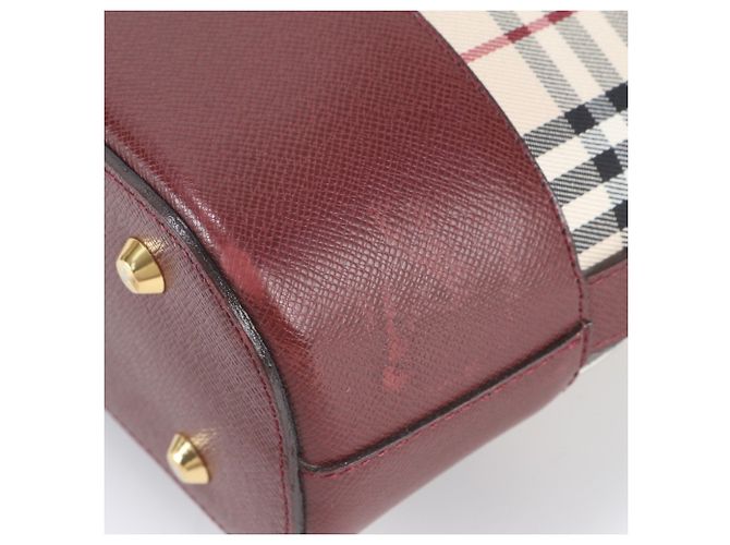 Borsa a tracolla Burberry Nova Check in pelle e tela Rosso Beige Bordò - vista 9