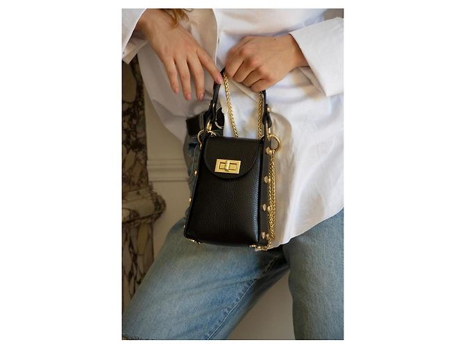 Autre Marque Brand Vera Mini-Schultertasche - Schwarzes Leder - Ansicht 2