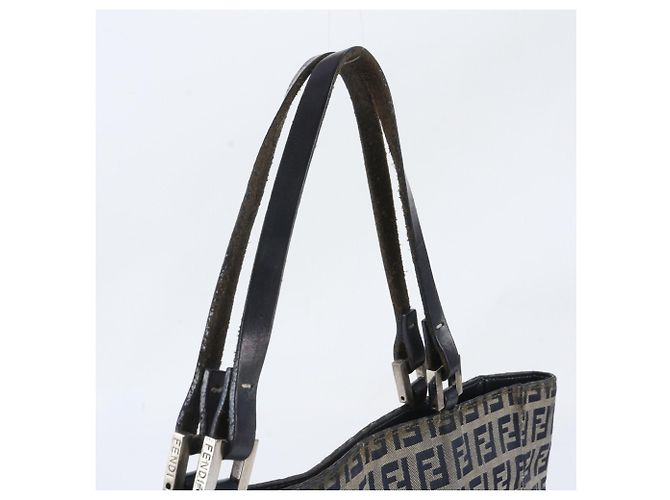 Fendi Zucchino Shopper aus Leder und Canvas Beige Marineblau - Ansicht 2