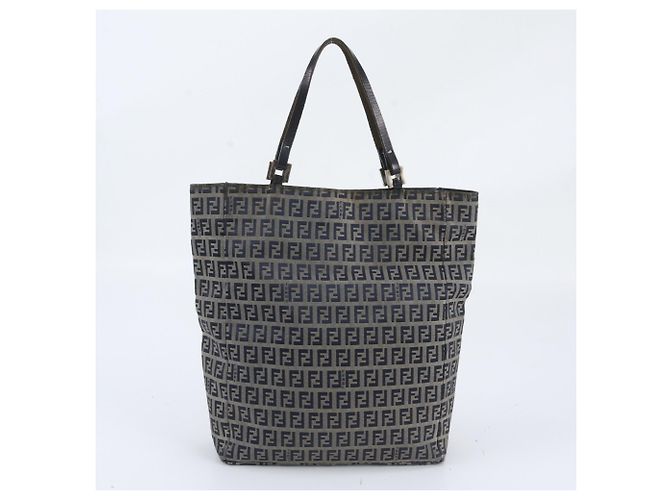 Fendi Zucchino Shopper aus Leder und Canvas Beige Marineblau - Ansicht 3
