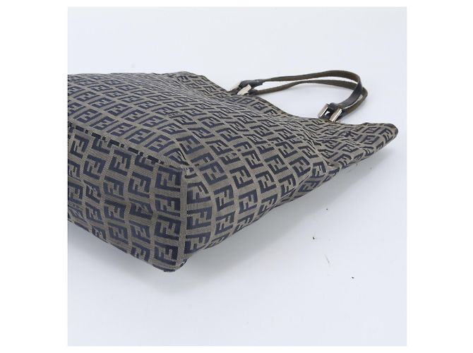 Fendi Zucchino Shopper aus Leder und Canvas Beige Marineblau - Ansicht 4