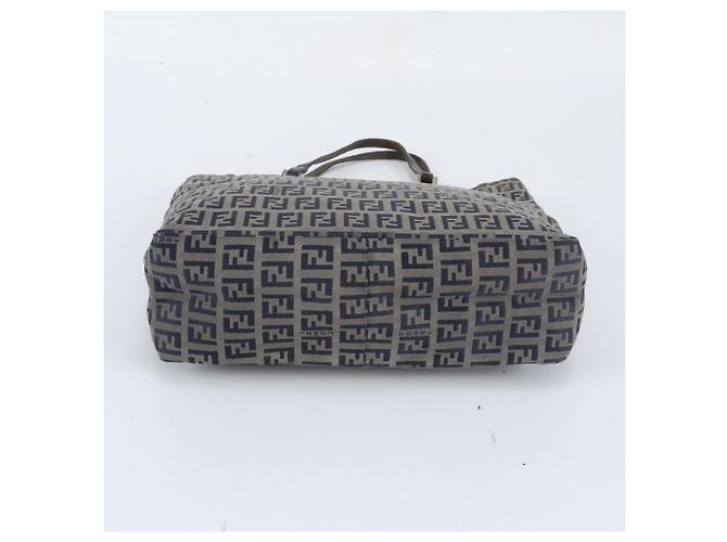 Fendi Zucchino Shopper aus Leder und Canvas Beige Marineblau - Ansicht 5