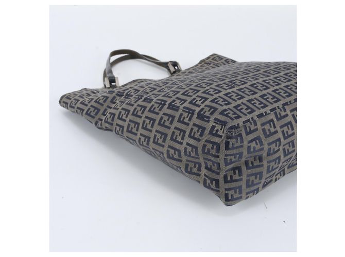 Fendi Zucchino Shopper aus Leder und Canvas Beige Marineblau - Ansicht 6
