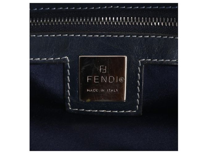 Fendi Zucchino Shopper aus Leder und Canvas Beige Marineblau - Ansicht 8
