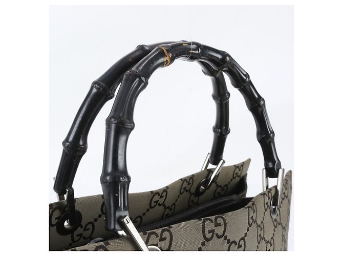Borsa tote Gucci Bamboo GG in nylon e pelle Beige - vista 2
