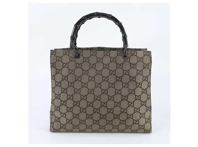 Borsa tote Gucci Bamboo GG in nylon e pelle Beige - vista 3