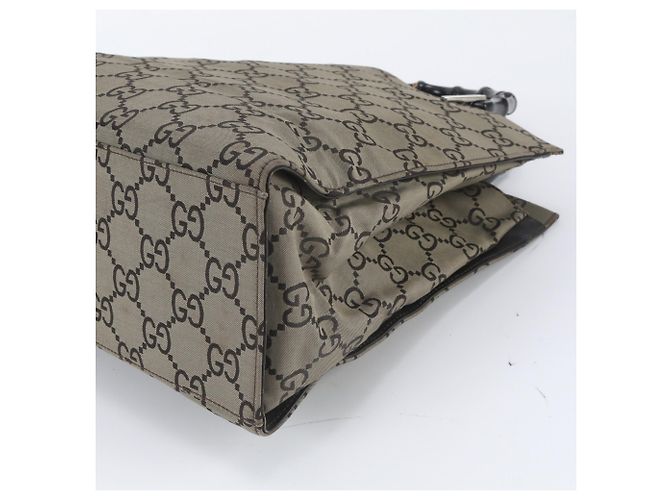 Borsa tote Gucci Bamboo GG in nylon e pelle Beige - vista 4