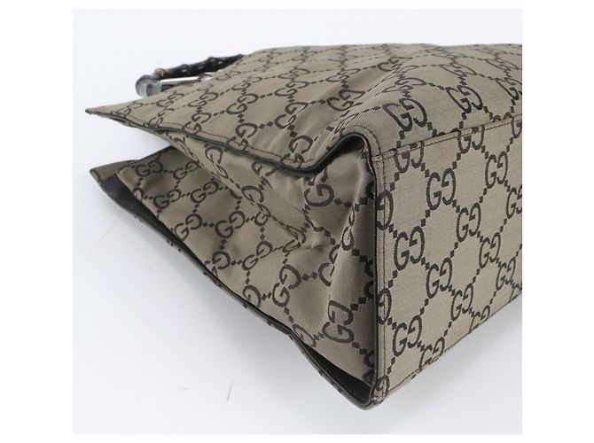 Borsa tote Gucci Bamboo GG in nylon e pelle Beige - vista 6