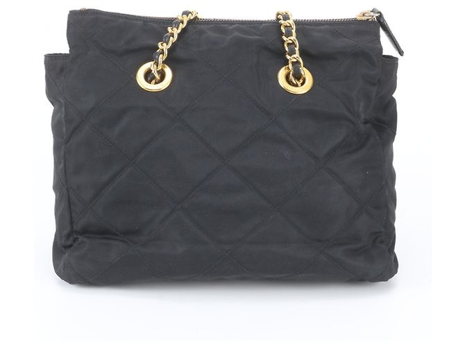 Borsa a tracolla in pelle e nylon Tessuto Prada con logo triangolare e catena Nero - vista 3