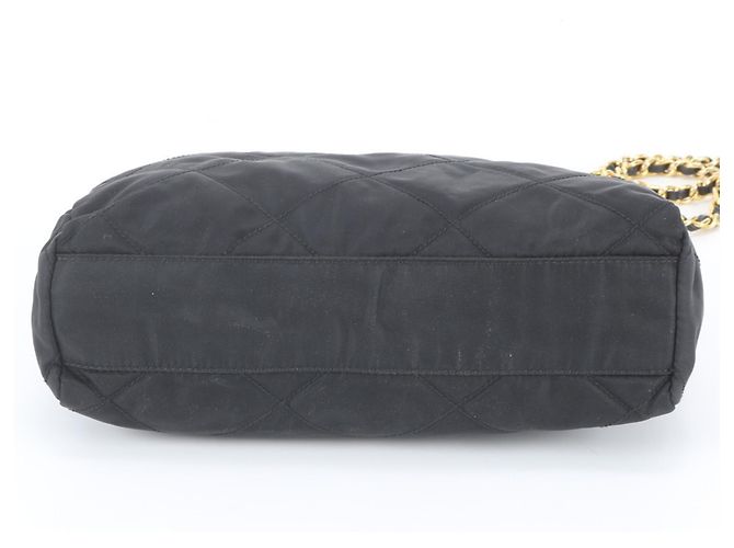 Borsa a tracolla in pelle e nylon Tessuto Prada con logo triangolare e catena Nero - vista 6