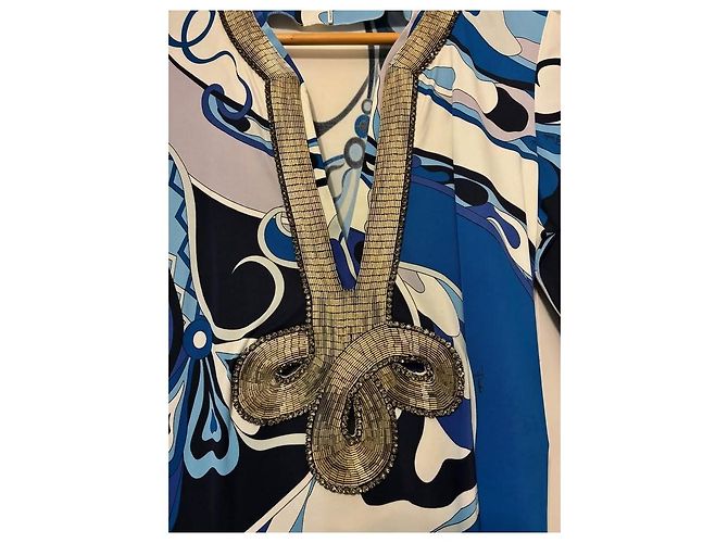 Emilio Pucci Vestido Maxi Estampado de Manga Comprida Branco Azul Cinza Azul escuro - vista 2